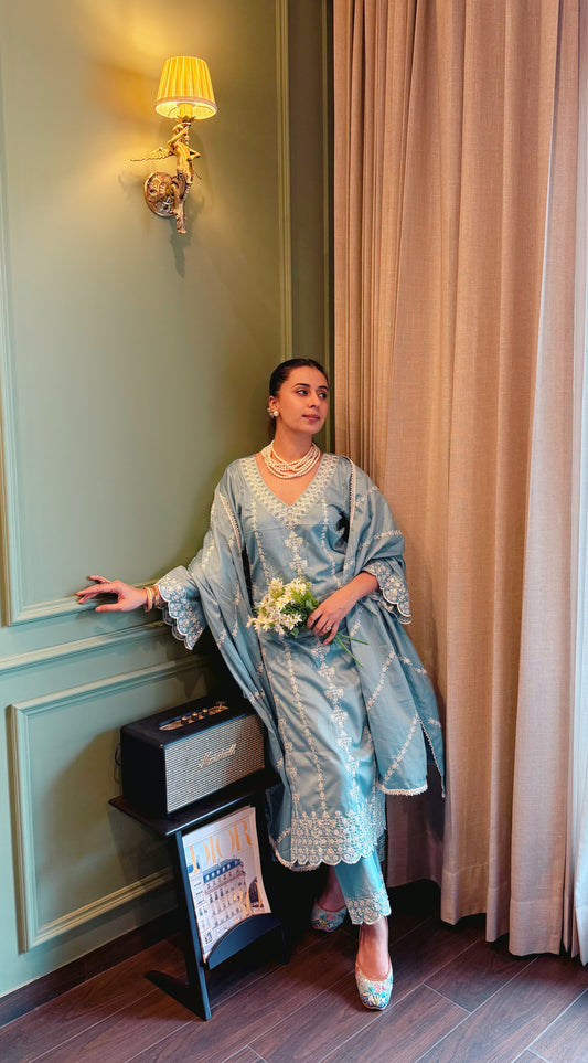 Sania Chadha in JHEEL - Blue Cotton Suit Set