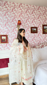 Rajni Samta in Nalini - Ivory White Chanderi Embroidered Suit Set.