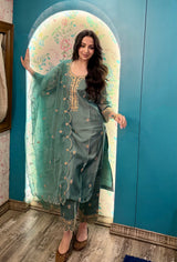 Zoya Afroz in AMEERA - Emerald Green Chanderi Suit Set