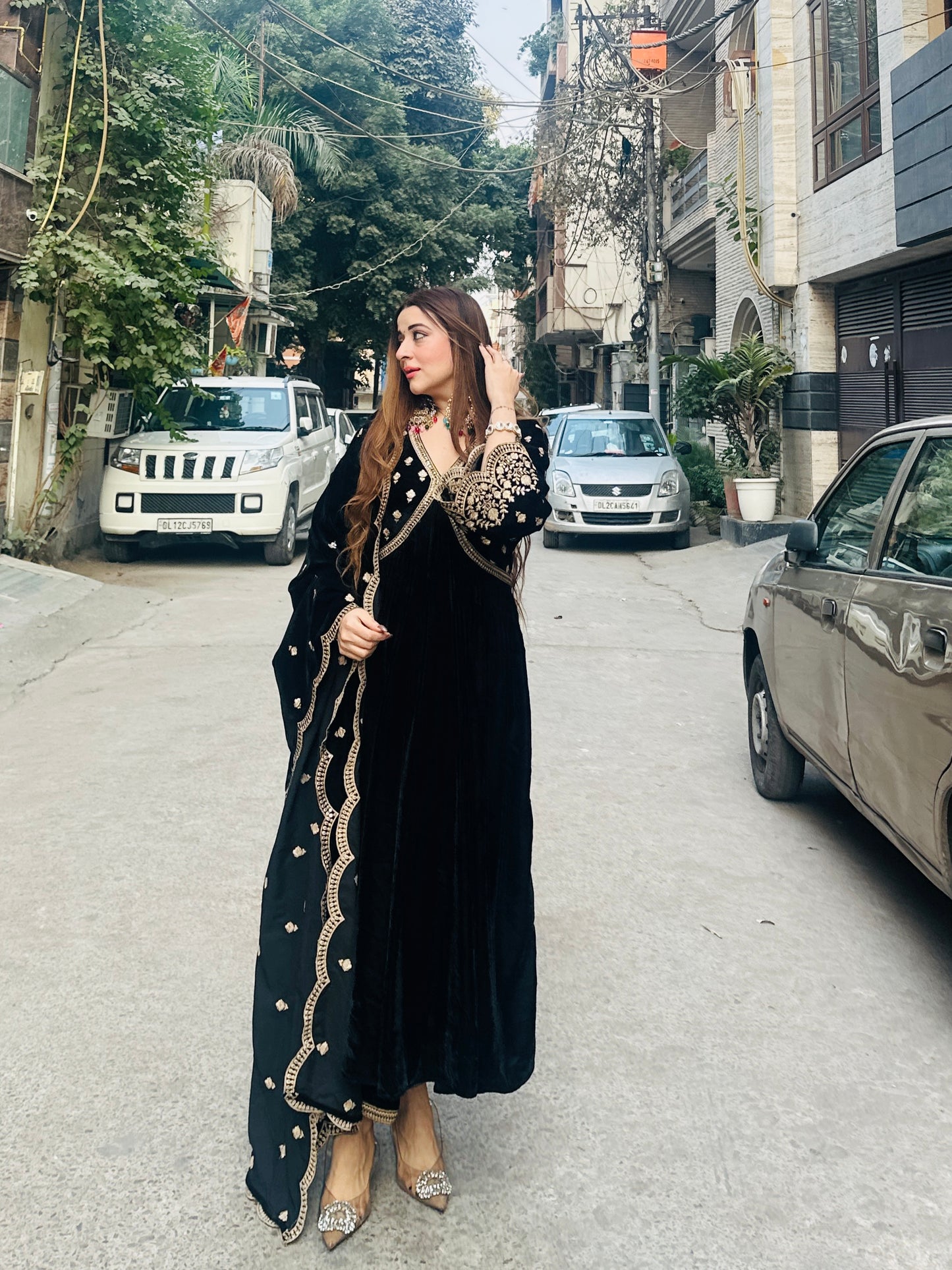 Guneet Kaur in MUKHDA - Velvet Black Anarkali Set