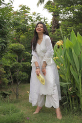 Dhirti Mehra in Juhi - Egg White Embroidered Suit Set