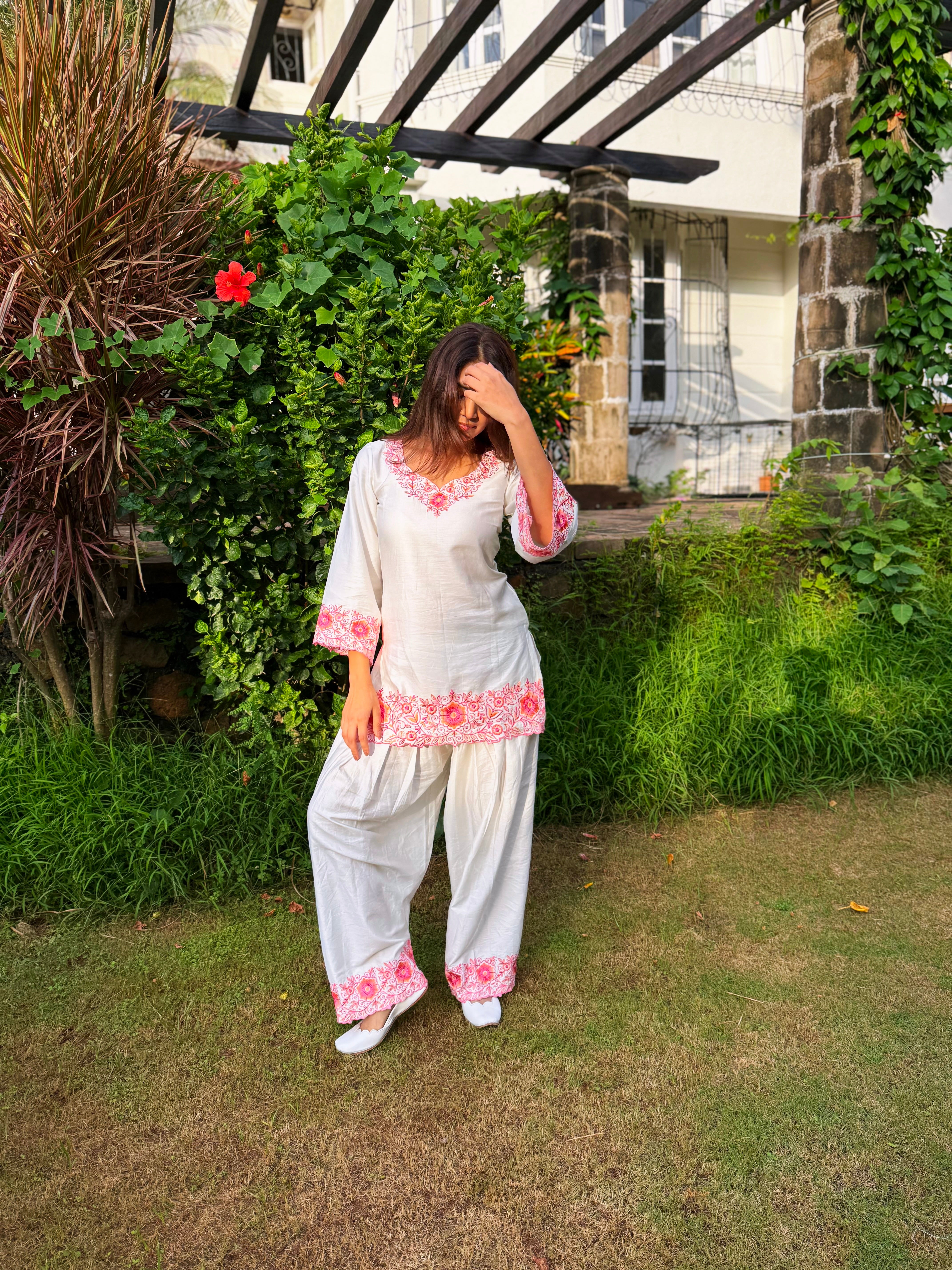 Yogita Bihani in SCARLET -  White Embroidered Co-ord Set
