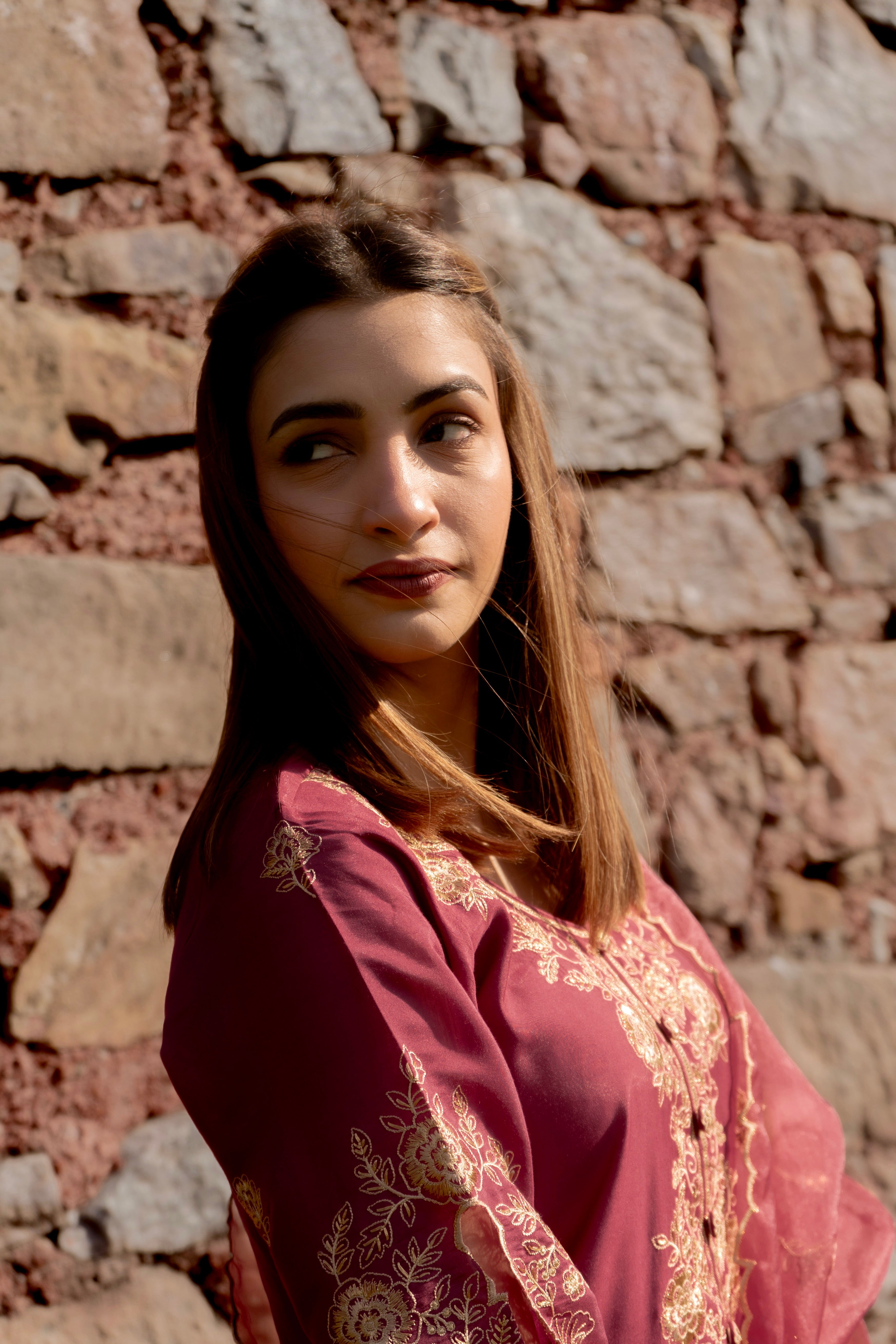 Shreya Lakhani in ZIVA - Burgundy Chanderi Suit Set