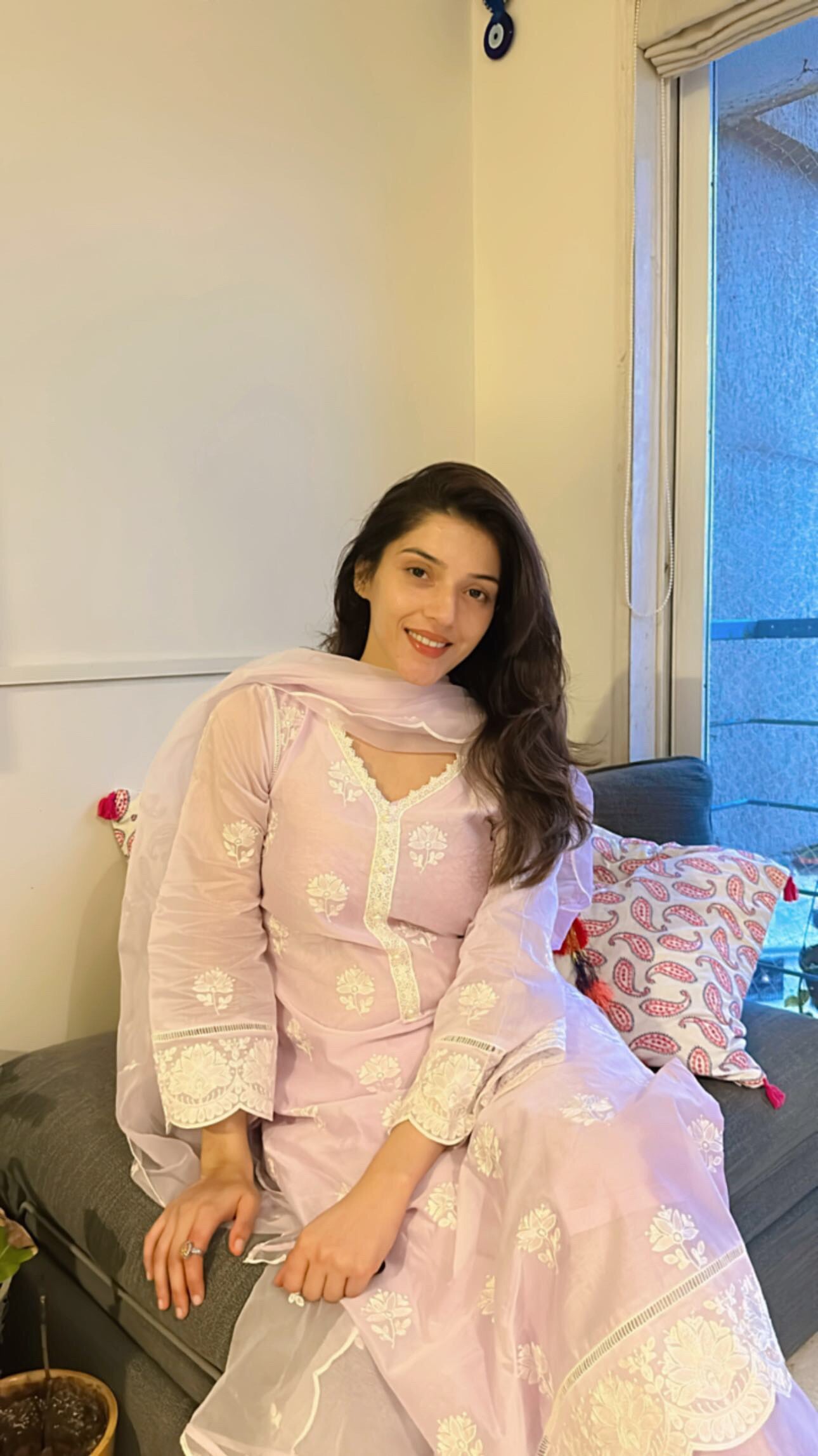 Mehreen Pirzada in Gul - Lavender Embroidered Suit Set.