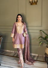 Jannat Khurana in ZAREEN - Antique Mauve Tissue-Organza Anarkali Set.