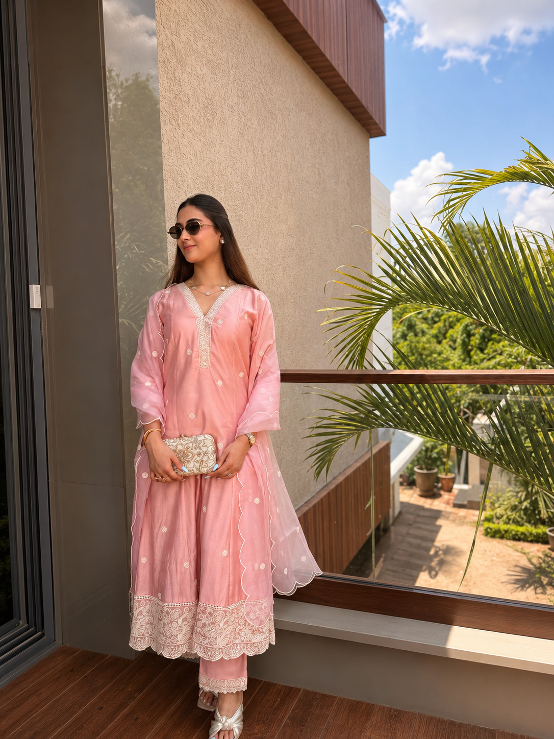 Shivami Jain in AAROHI - Blush Pink Chanderi A-line Suit Set