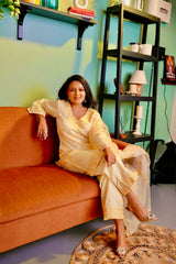 Manali Gandhi in TRISHNA - Lime Yellow Chanderi Suit Set