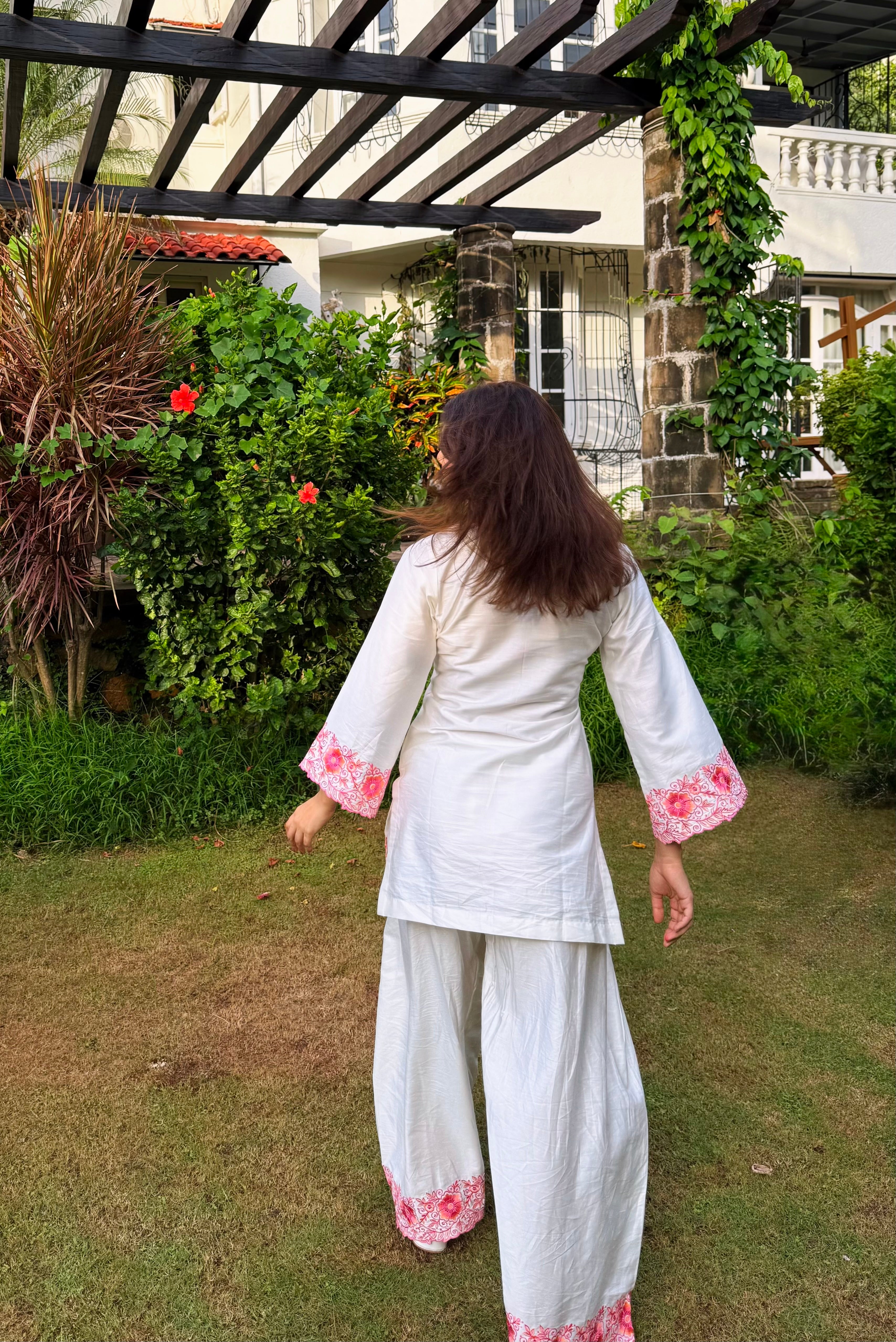 Yogita Bihani in SCARLET -  White Embroidered Co-ord Set
