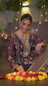 Shreya Lakhani in IRA - Purple Organza A-line Suit Set