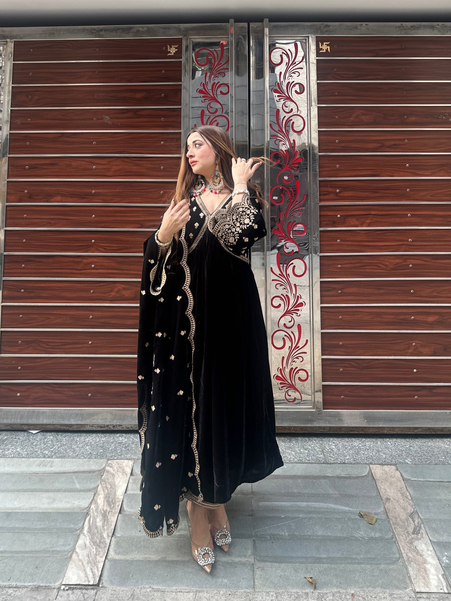 Guneet Kaur in MUKHDA - Velvet Black Anarkali Set