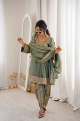 Arti Chauhan in ZIA - Sage Blue Tissue-Organza Anarkali Set.