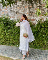 Ishika Bana in Motiya - Egg White Embroidered Suit Set.
