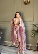 Jannat Khurana in ZAREEN - Antique Mauve Tissue-Organza Anarkali Set.