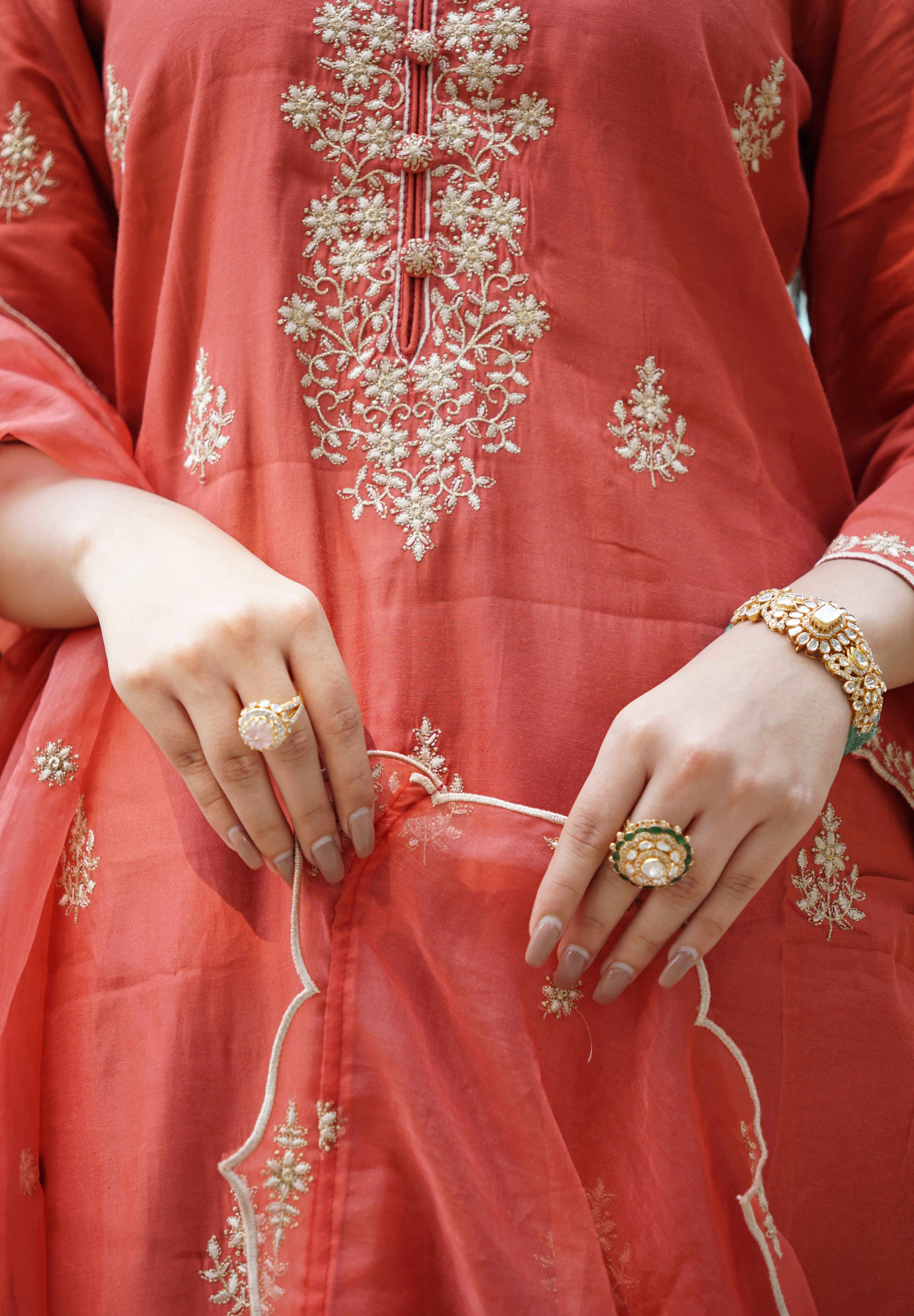 Kreesha in Rust Chanderi Suit Set