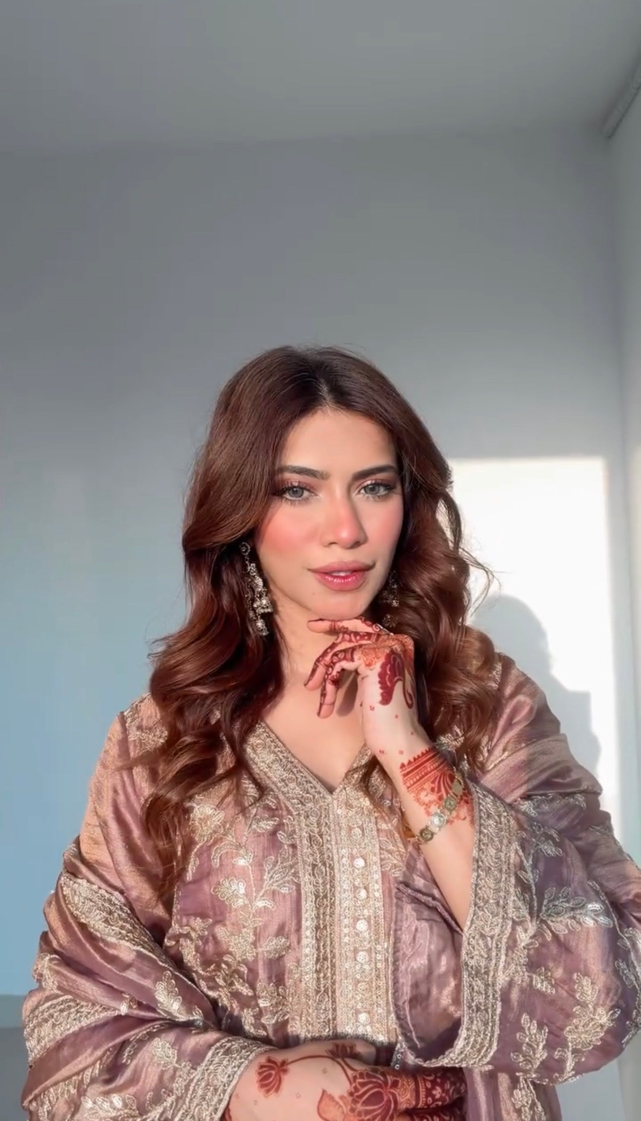 Nagma Mirajkar in RAINA - Antique Mauve Tissue-Organza Suit Set