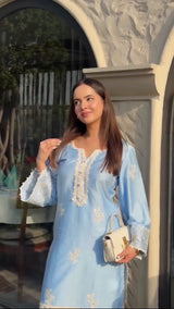 Bhavya Jain in AURE - Blue Embroidered Co-ord Set