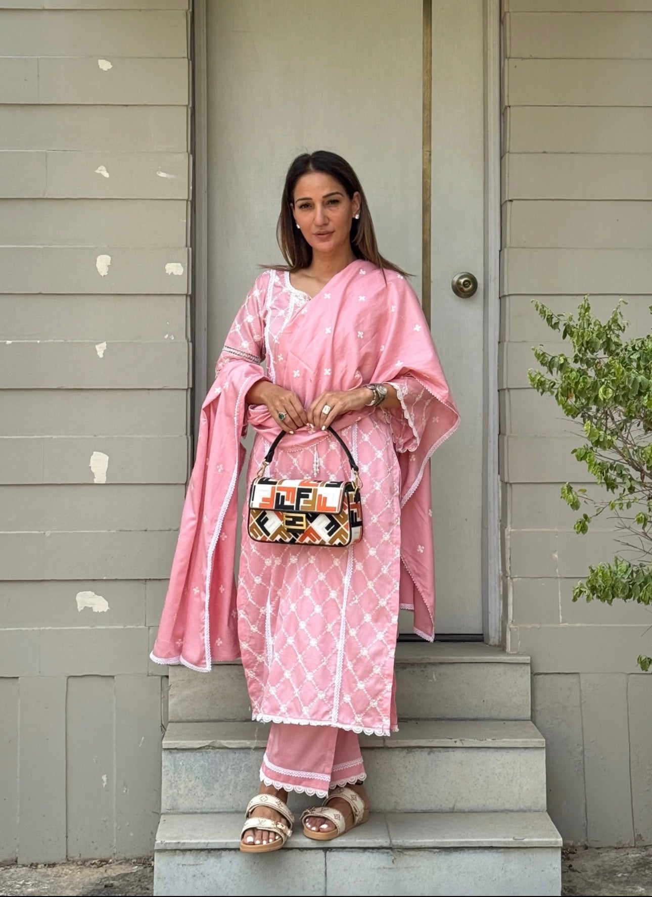 Harpreet Suri (@momwearsprada) in AMBER - Pink Cotton Suit Set