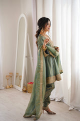 Arti Chauhan in ZIA - Sage Blue Tissue-Organza Anarkali Set.
