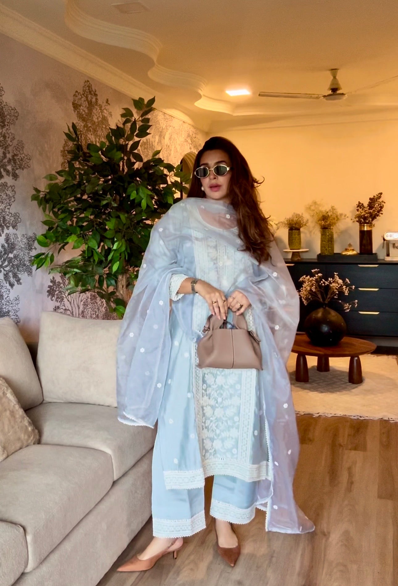 Silkeena Kaur in ALIRA - Ice Blue Chanderi Suit Set