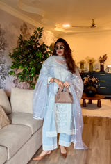 Silkeena Kaur in ALIRA - Ice Blue Chanderi Suit Set