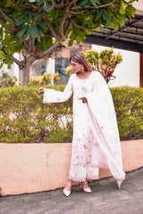 Pavitra Punia in Gul-Khera - Ivory White Chanderi Embroidered Suit Set.