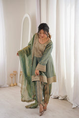 Arti Chauhan in ZIA - Sage Blue Tissue-Organza Anarkali Set.