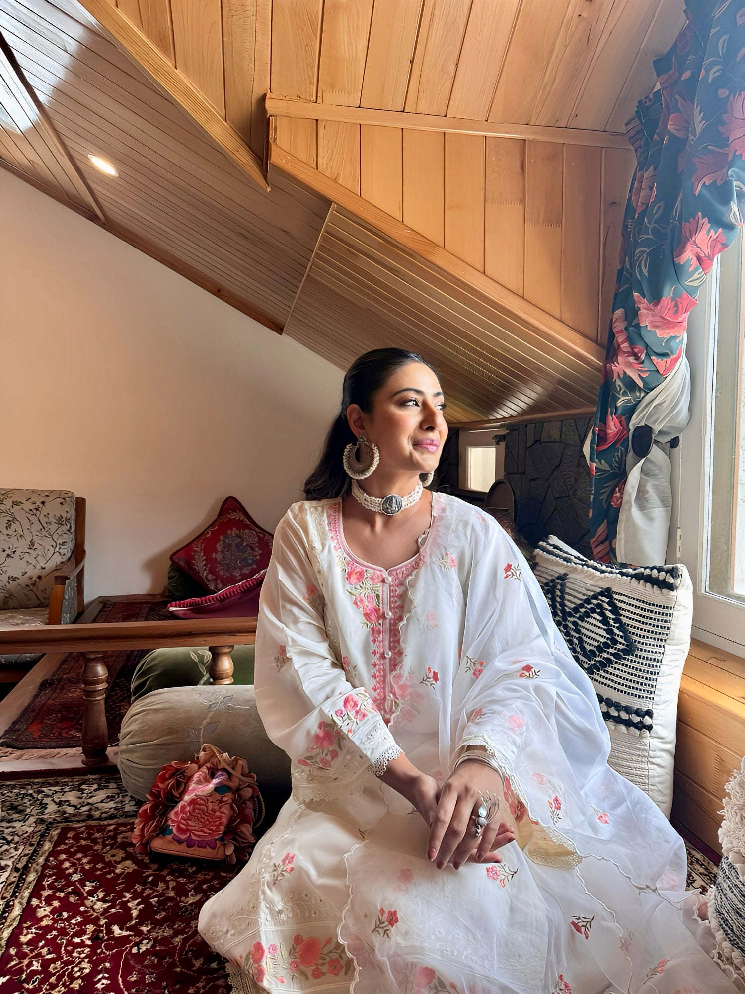 Shivangini Singh Rathore in Nalini - Ivory White Chanderi Embroidered Suit Set.