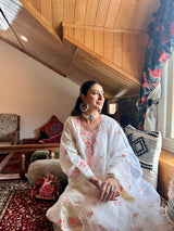 Shivangini Singh Rathore in Nalini - Ivory White Chanderi Embroidered Suit Set.