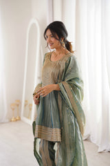 Arti Chauhan in ZIA - Sage Blue Tissue-Organza Anarkali Set.