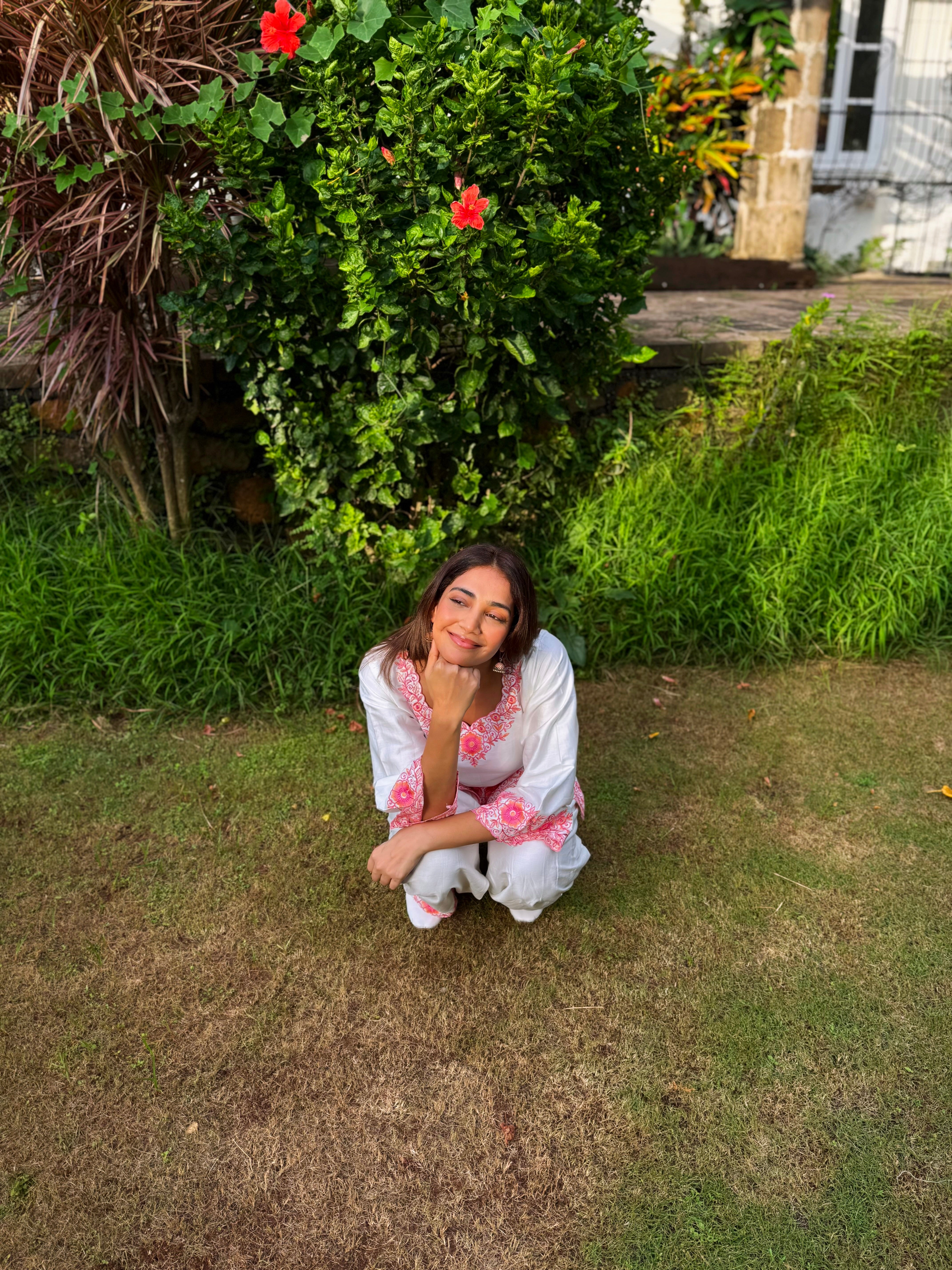Yogita Bihani in SCARLET -  White Embroidered Co-ord Set