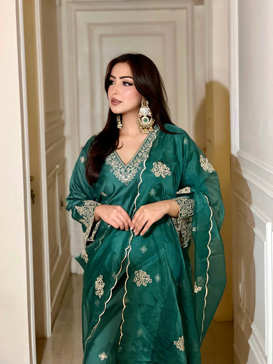 Anmol Bhatia in Pine Green Chanderi Silk Suit Set