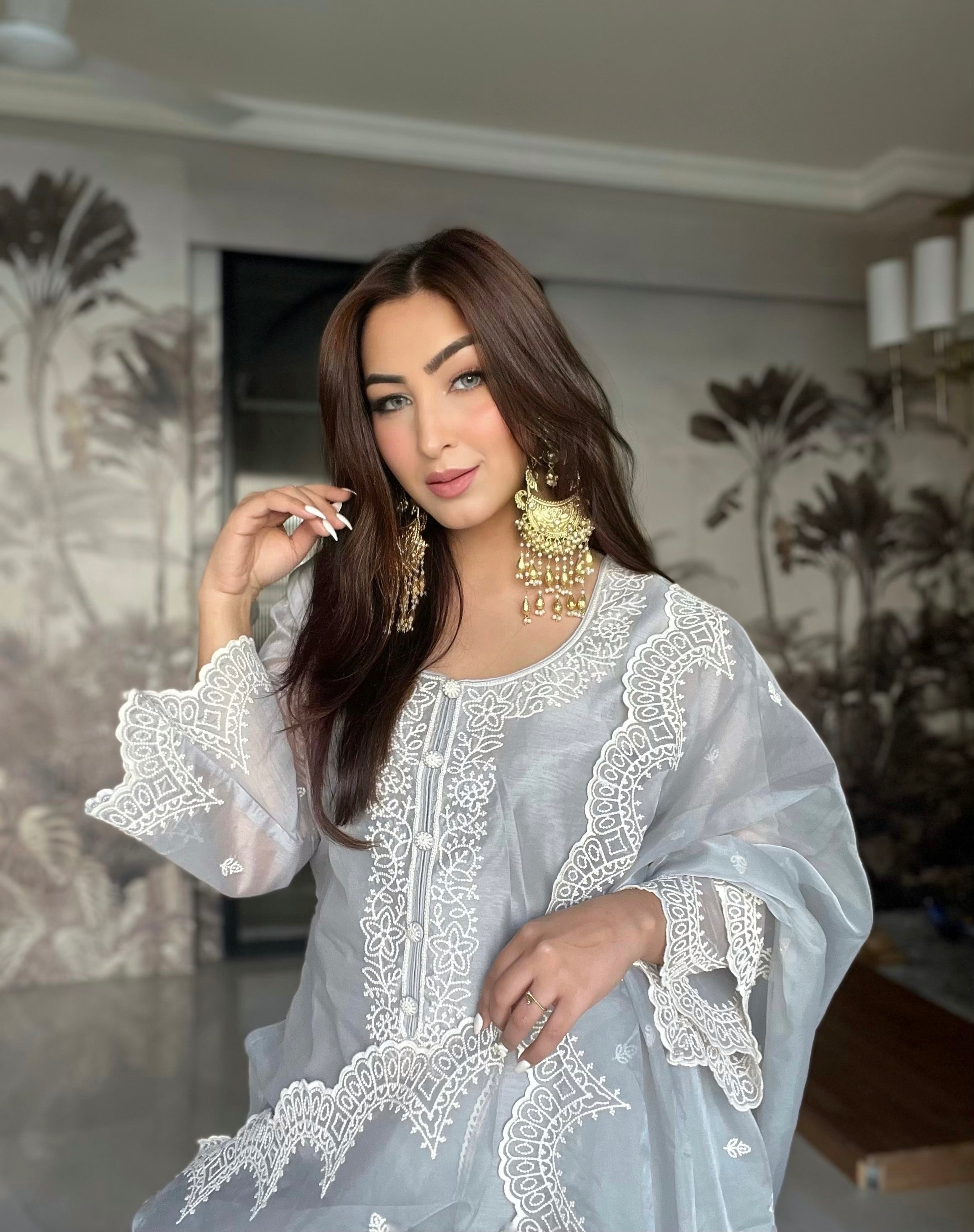 Anmol Bhatia in Silver Grey Chanderi Suit Set
