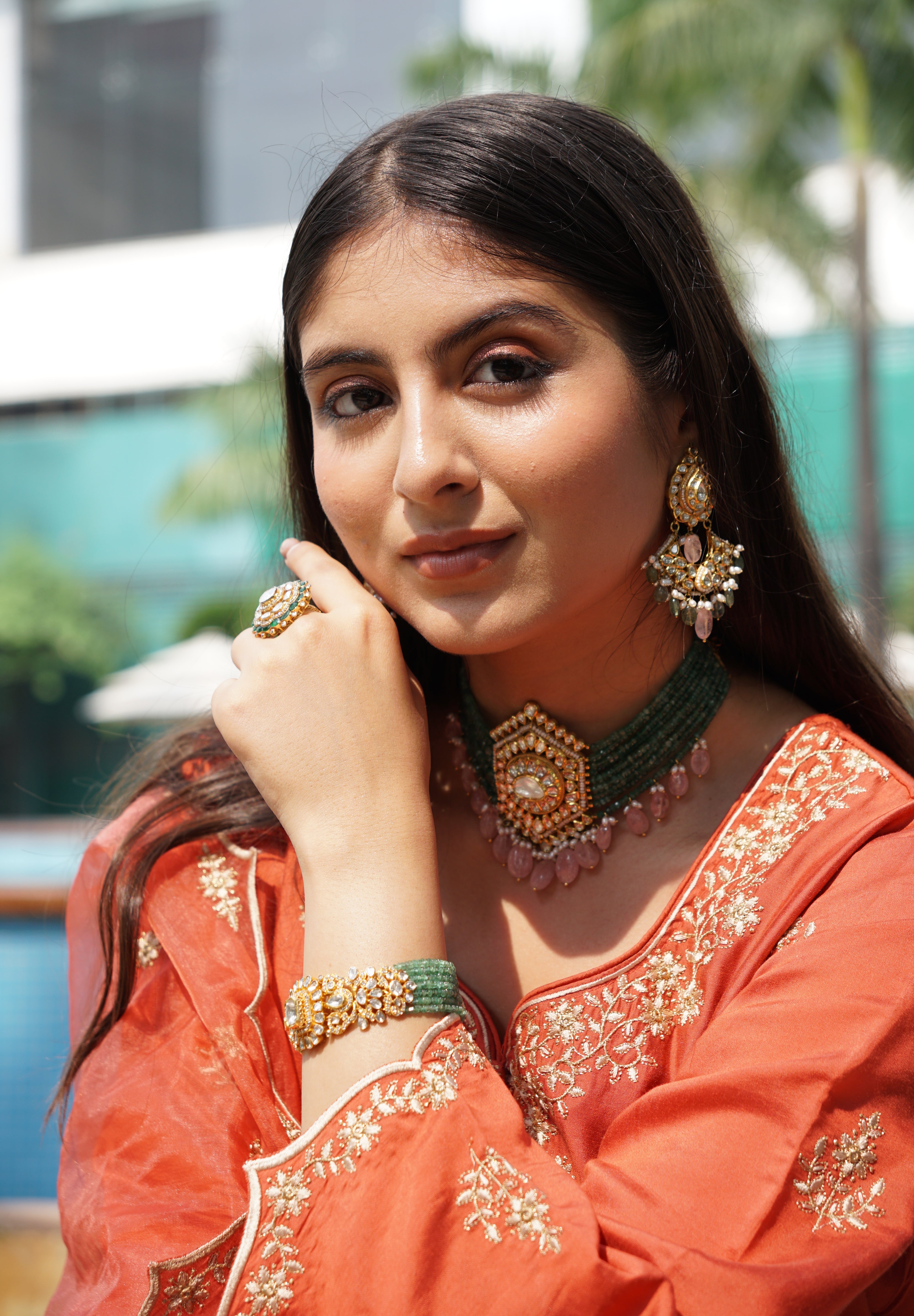 Kreesha in Rust Chanderi Suit Set