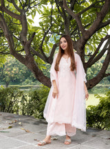 Ria Malhotra in Kamal - Peach Chanderi Embroidered Suit Set.