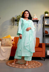 Manali Gandhi in AYRA - Sea Green Chanderi Suit Set