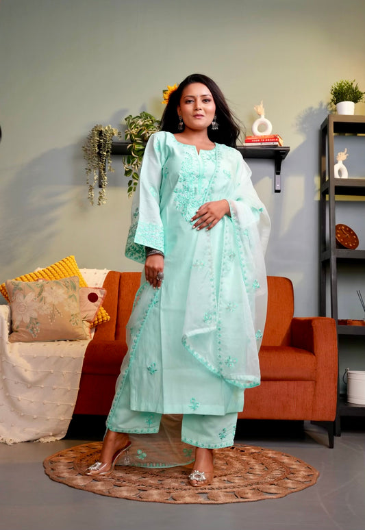 Manali Gandhi in AYRA - Sea Green Chanderi Suit Set