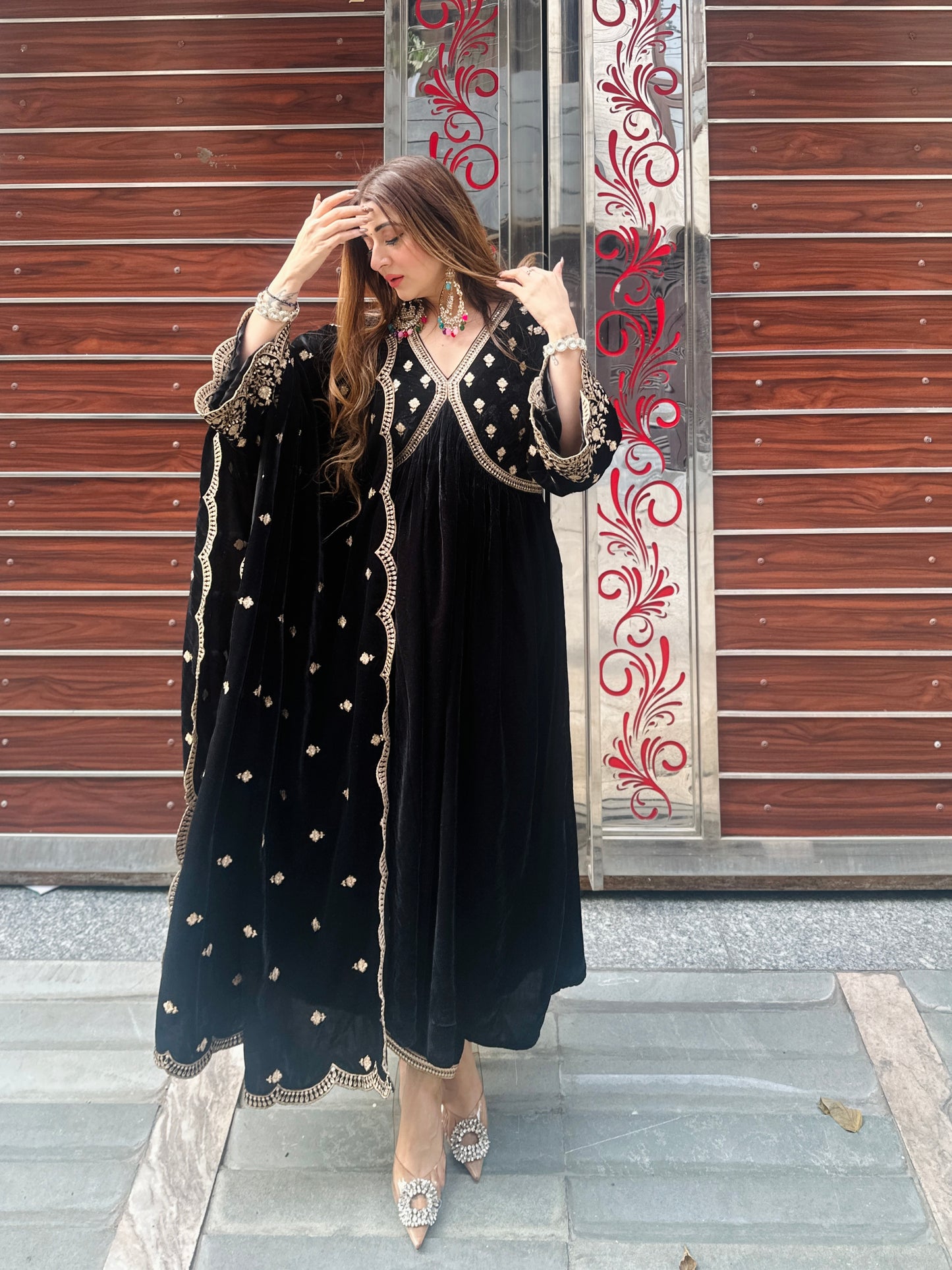 Guneet Kaur in MUKHDA - Velvet Black Anarkali Set