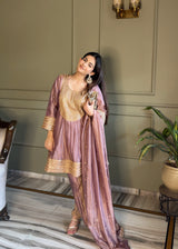 Jannat Khurana in ZAREEN - Antique Mauve Tissue-Organza Anarkali Set.