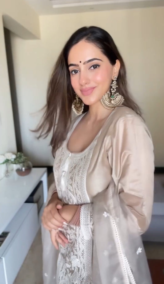 Amita Singh in Hazel Beige Chanderi Suit Set
