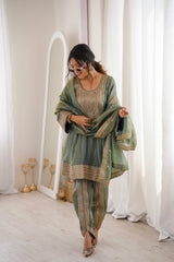 Arti Chauhan in ZIA - Sage Blue Tissue-Organza Anarkali Set.