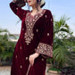 Himani Sharma in SAAZ - Velvet Maroon Straight Suit Set.