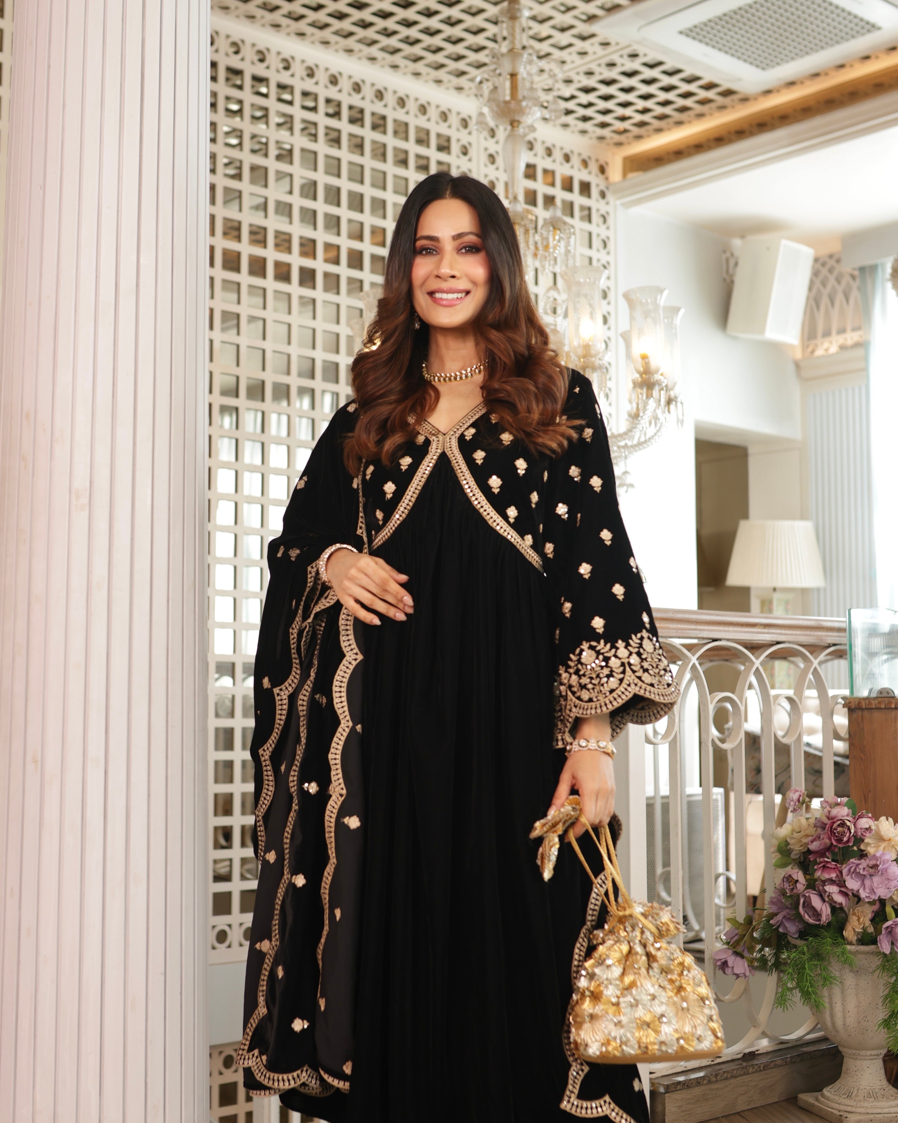 Swati Vatssa in MUKHDA - Velvet Black Anarkali Set