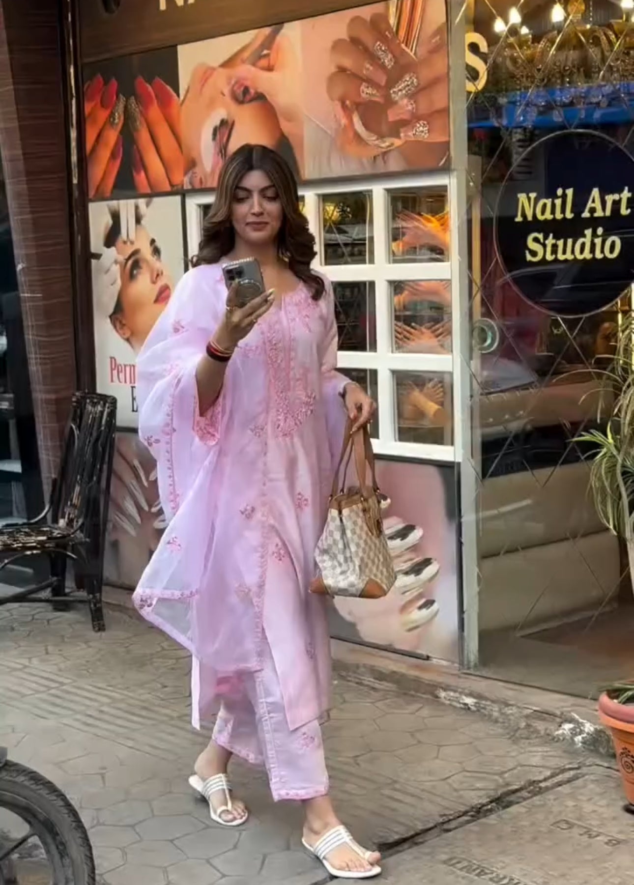 Akanksha Puri in KIARA - Pink Chanderi Suit Set