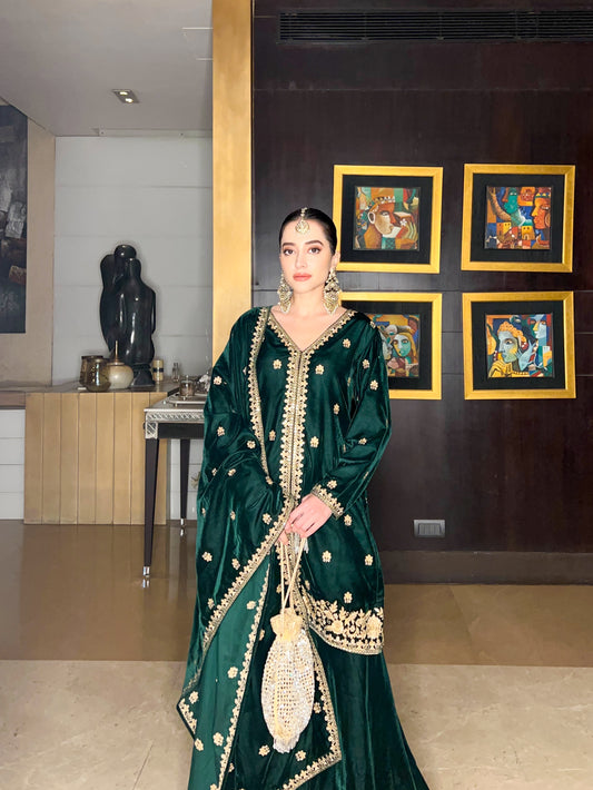 Komal Kapoor Grover in TARANA - Velvet Green Sharara Set