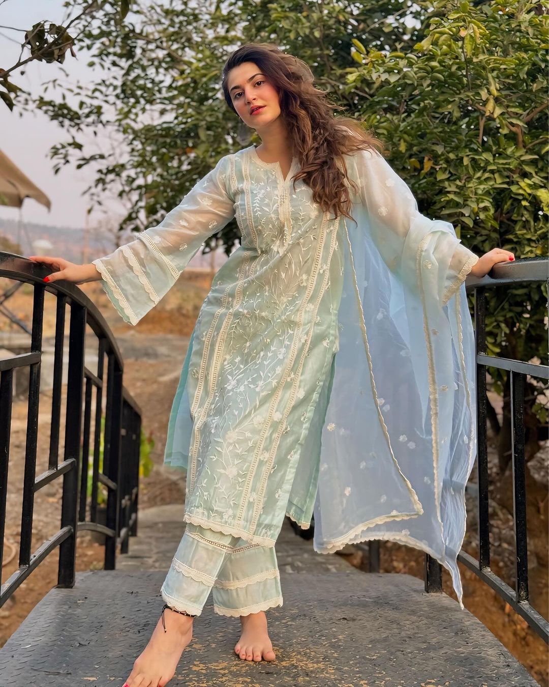 Shivaleeka Oberoi in Gulbahar - Mint Green Embroidered Suit Set