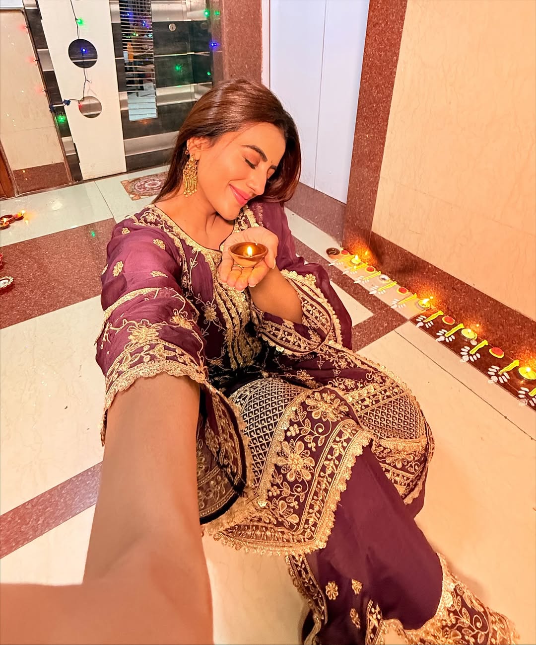 Akshara Singh in IRA - Purple Organza A-line Suit Set