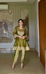 Evneet Kaur in ITRA - Olive Green Tissue-Organza Anarkali Set