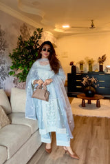 Silkeena Kaur in ALIRA - Ice Blue Chanderi Suit Set