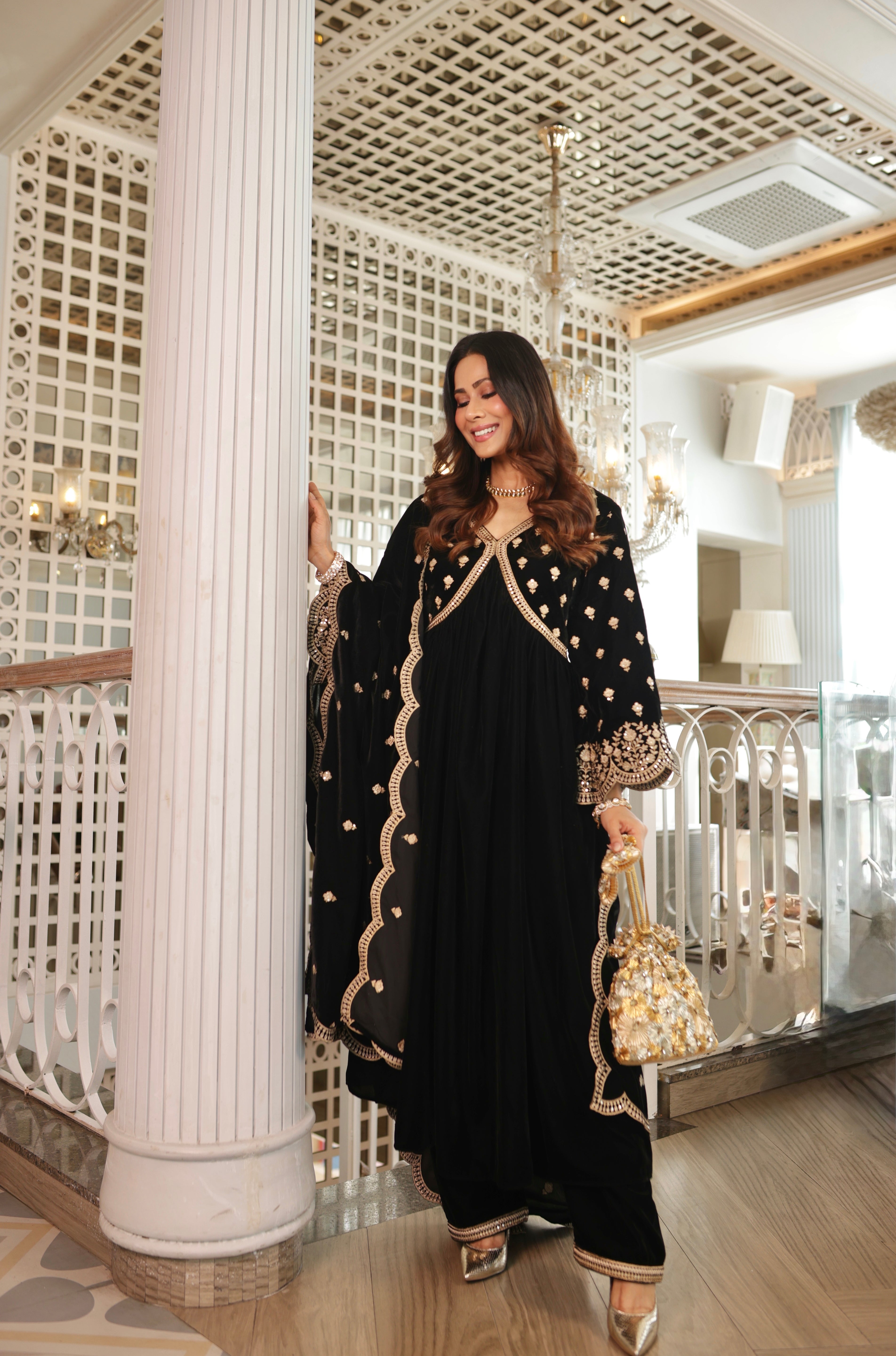Swati Vatssa in MUKHDA - Velvet Black Anarkali Set