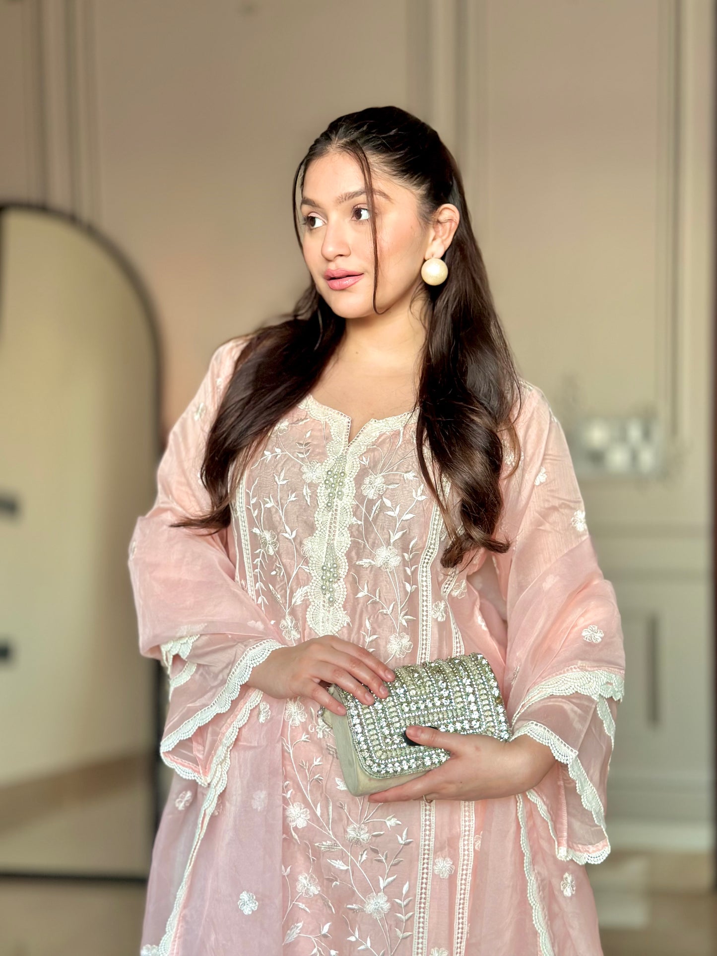 Akshita Rohilla in Gulbagh - Peach Embroidered Suit Set.